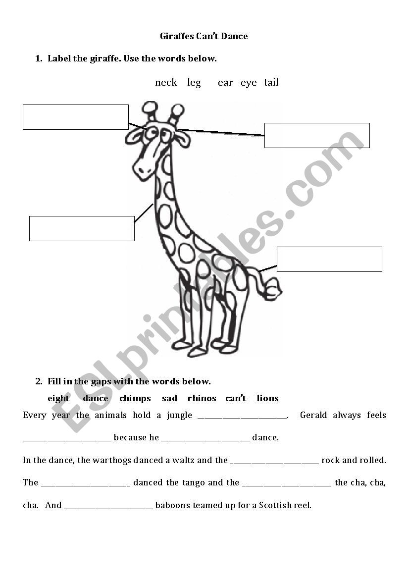 Giraffes cant dance (II) worksheet