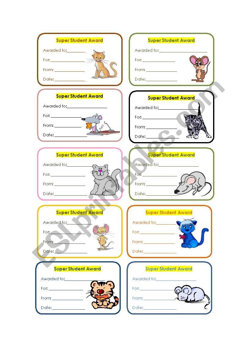 Super student awards worksheet