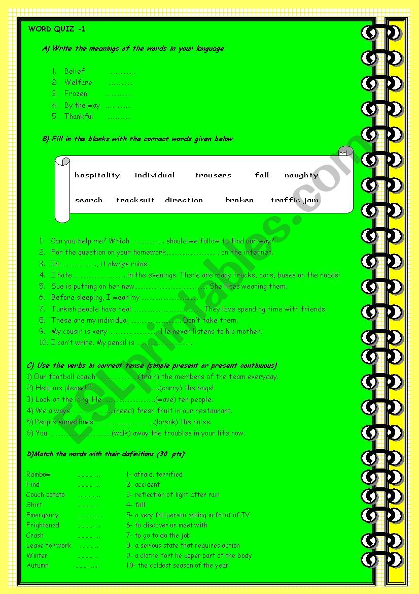 mixed word quiz worksheet