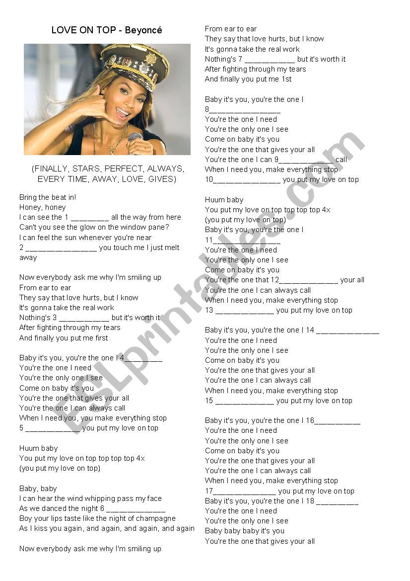 Love on top - Beyonce worksheet