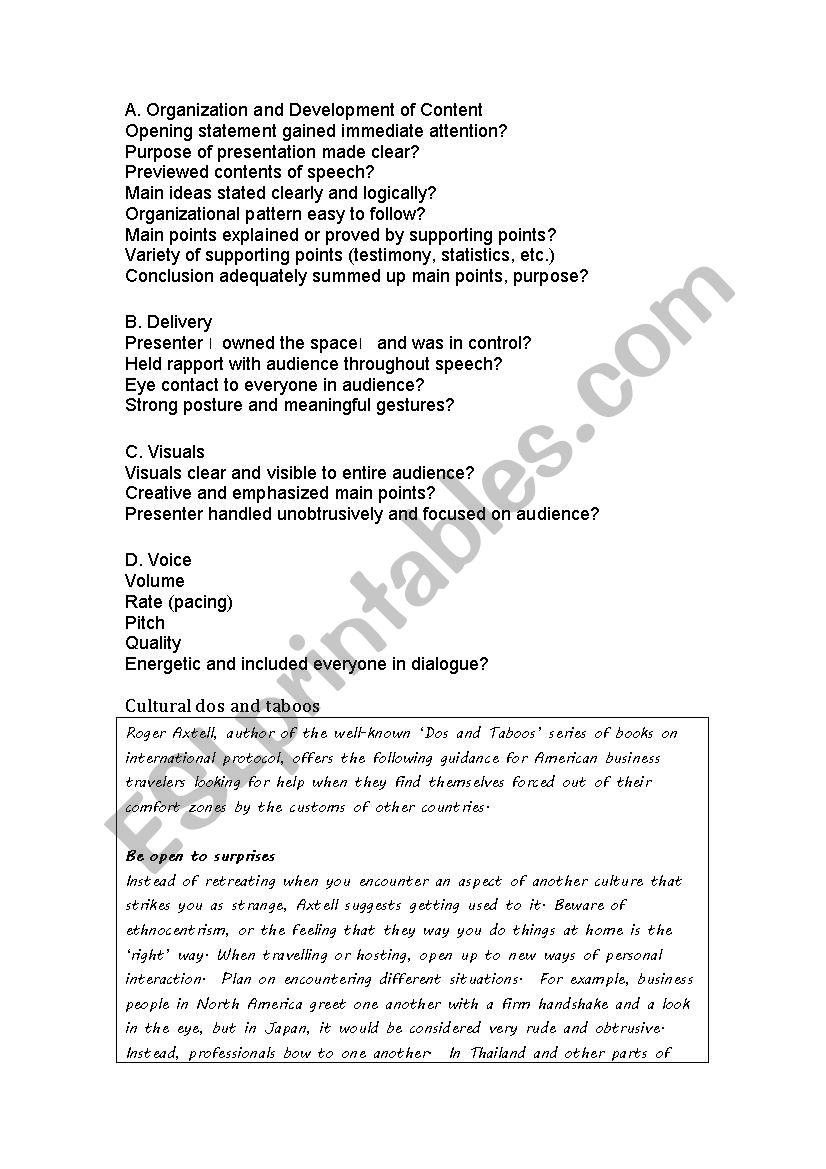 cultural taboos  worksheet