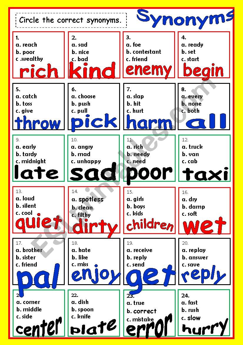 SYNONYMS # 1 worksheet