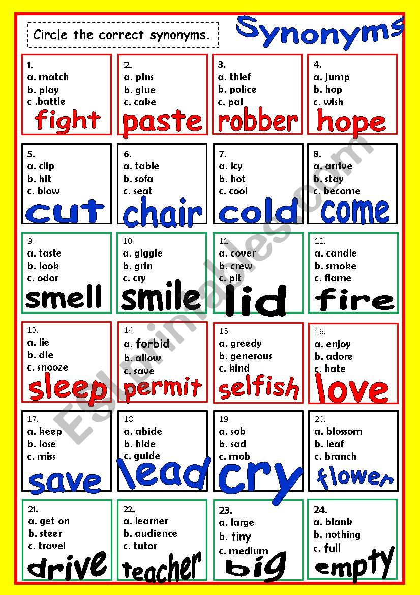 SYNONYMS # 2 worksheet