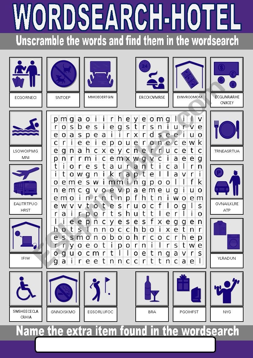 Hotel Wordsearch worksheet