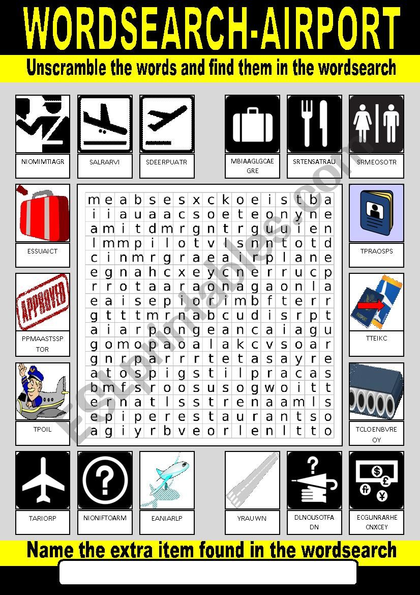 Airport Wordsearch worksheet