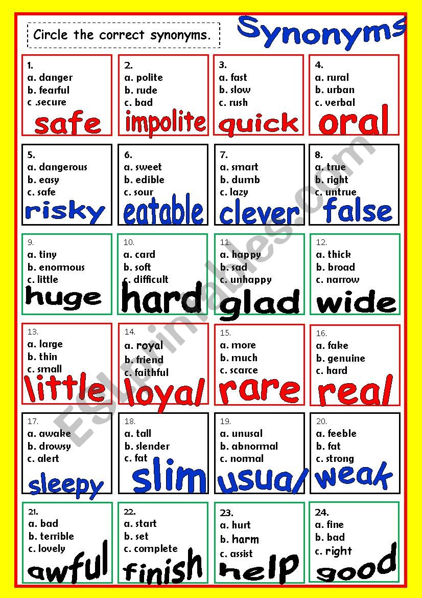 SYNONYMS # 3 worksheet