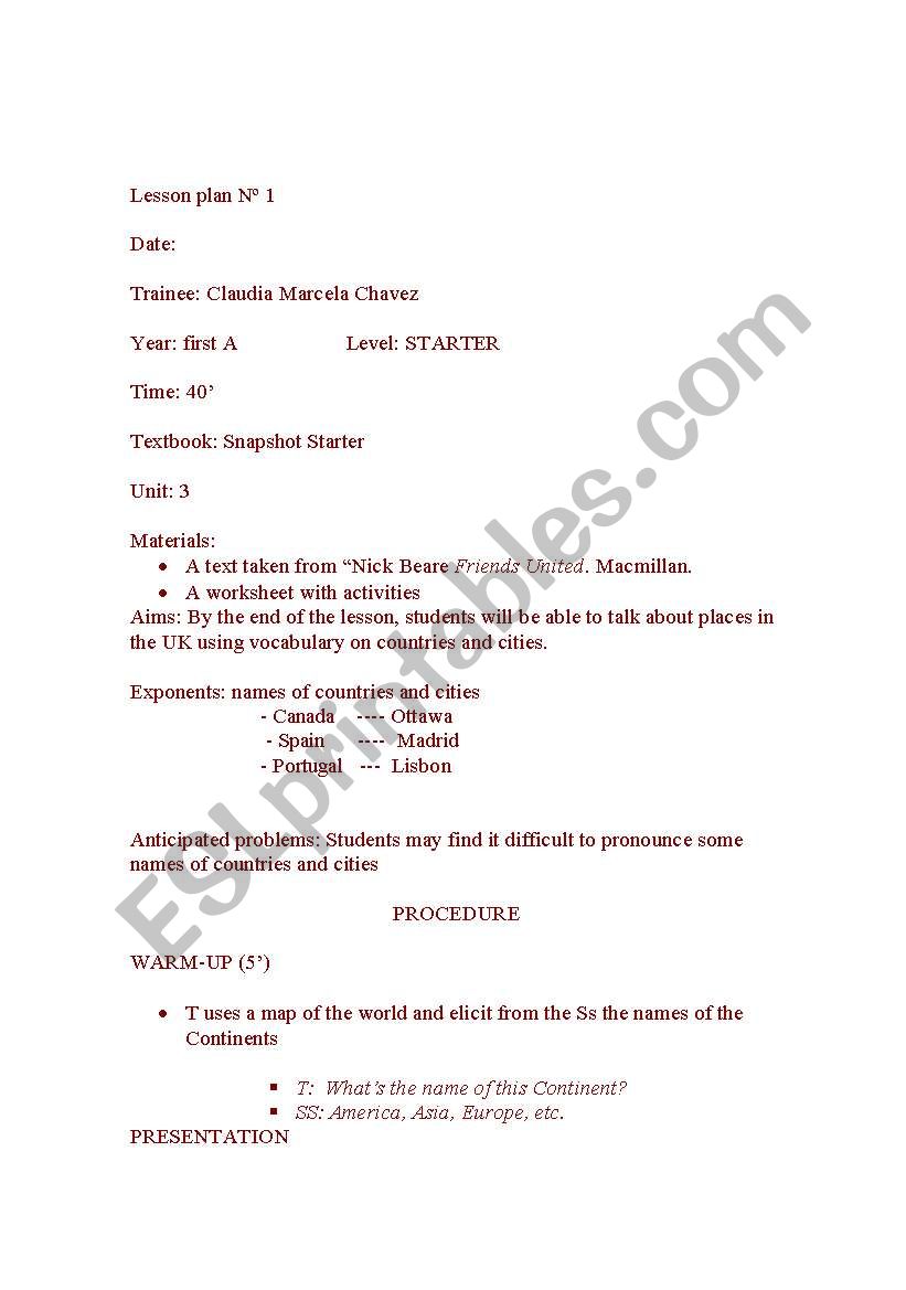 countries worksheet
