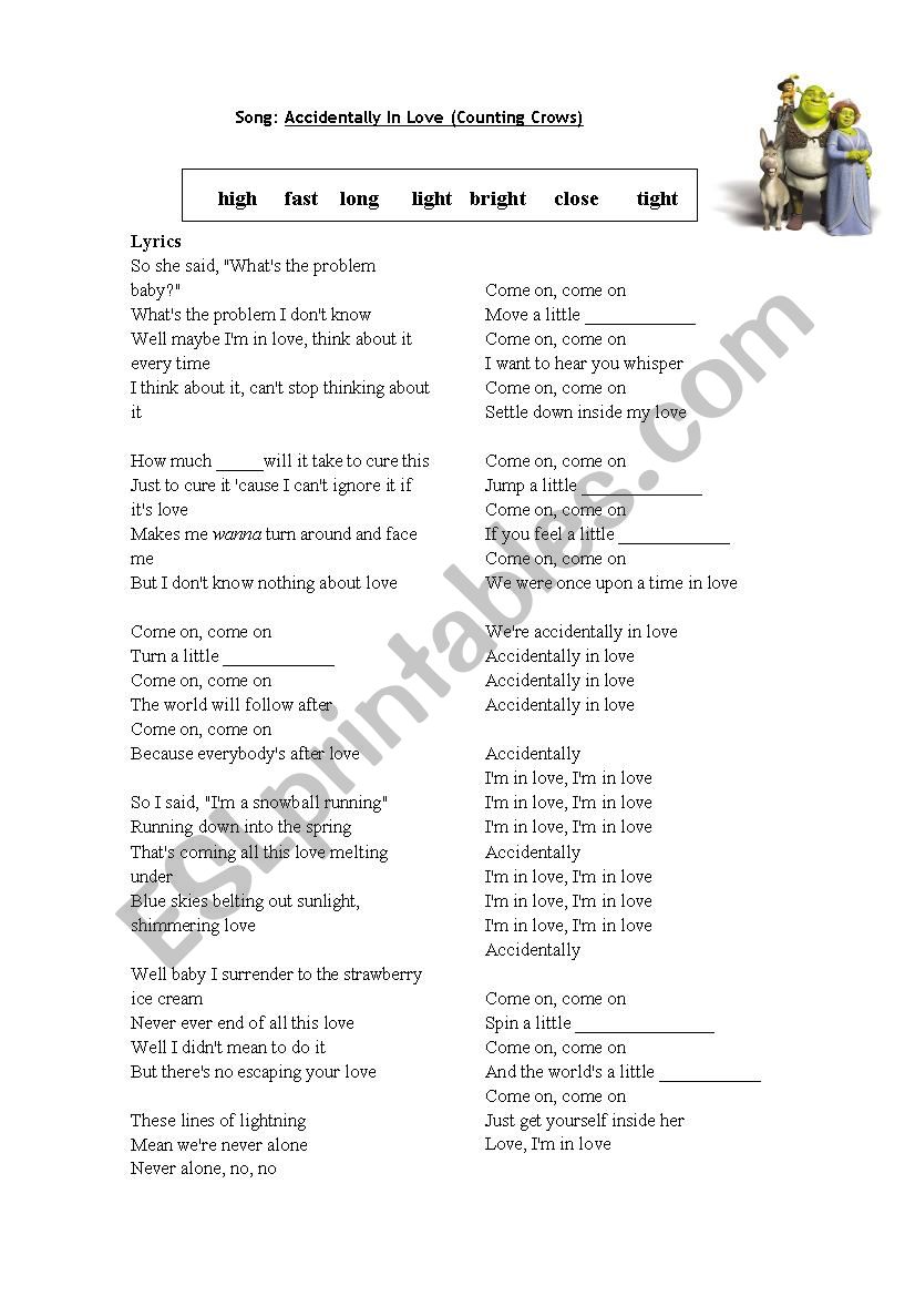 Accidentally in Love worksheet