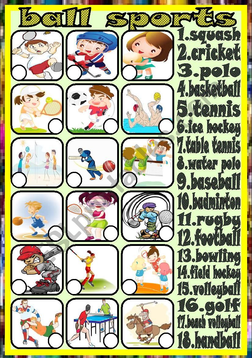 ball sports worksheet