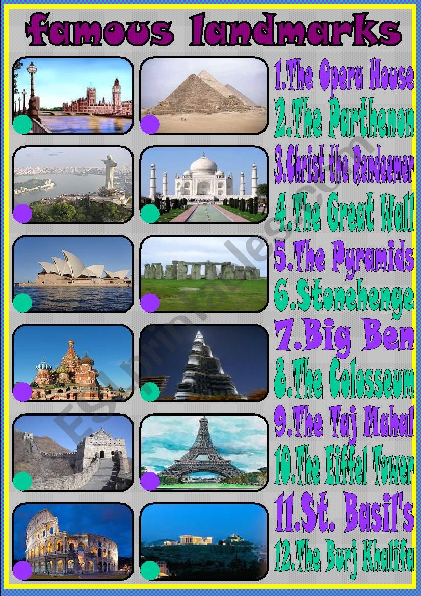 famous landmarks worksheet