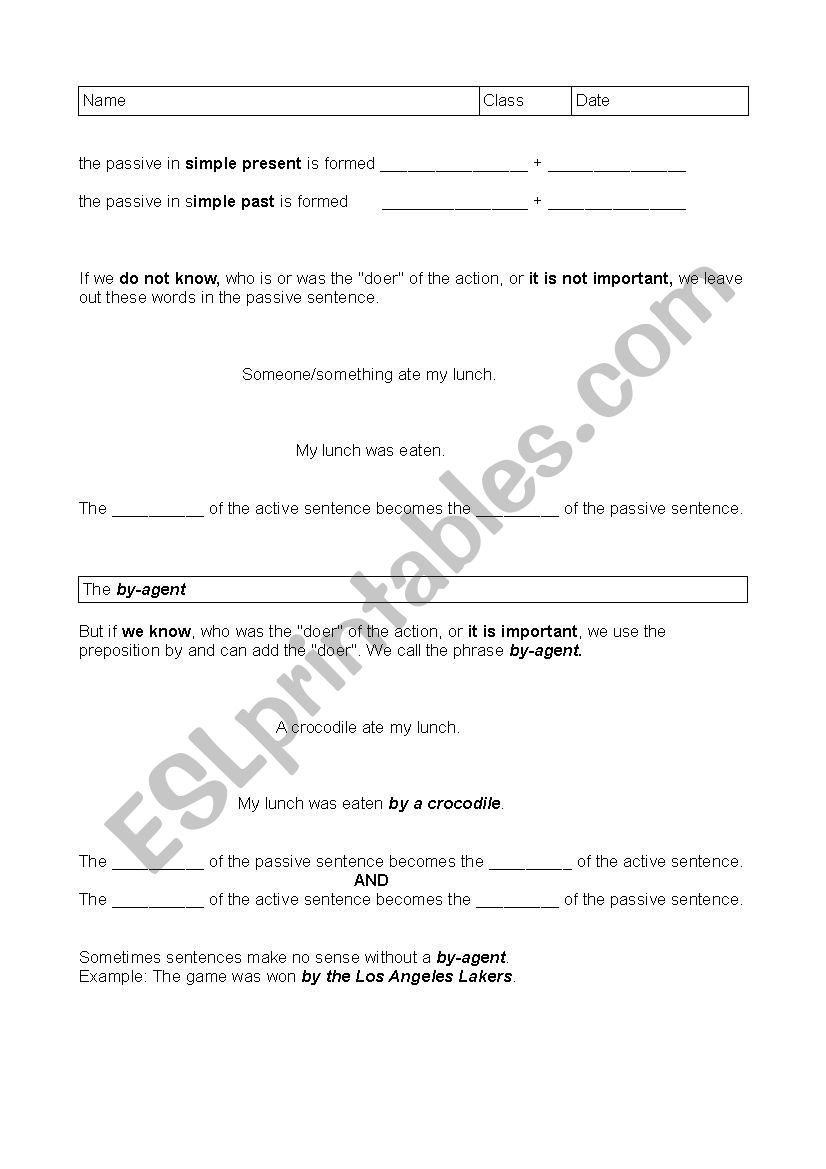 by-agent passive worksheet