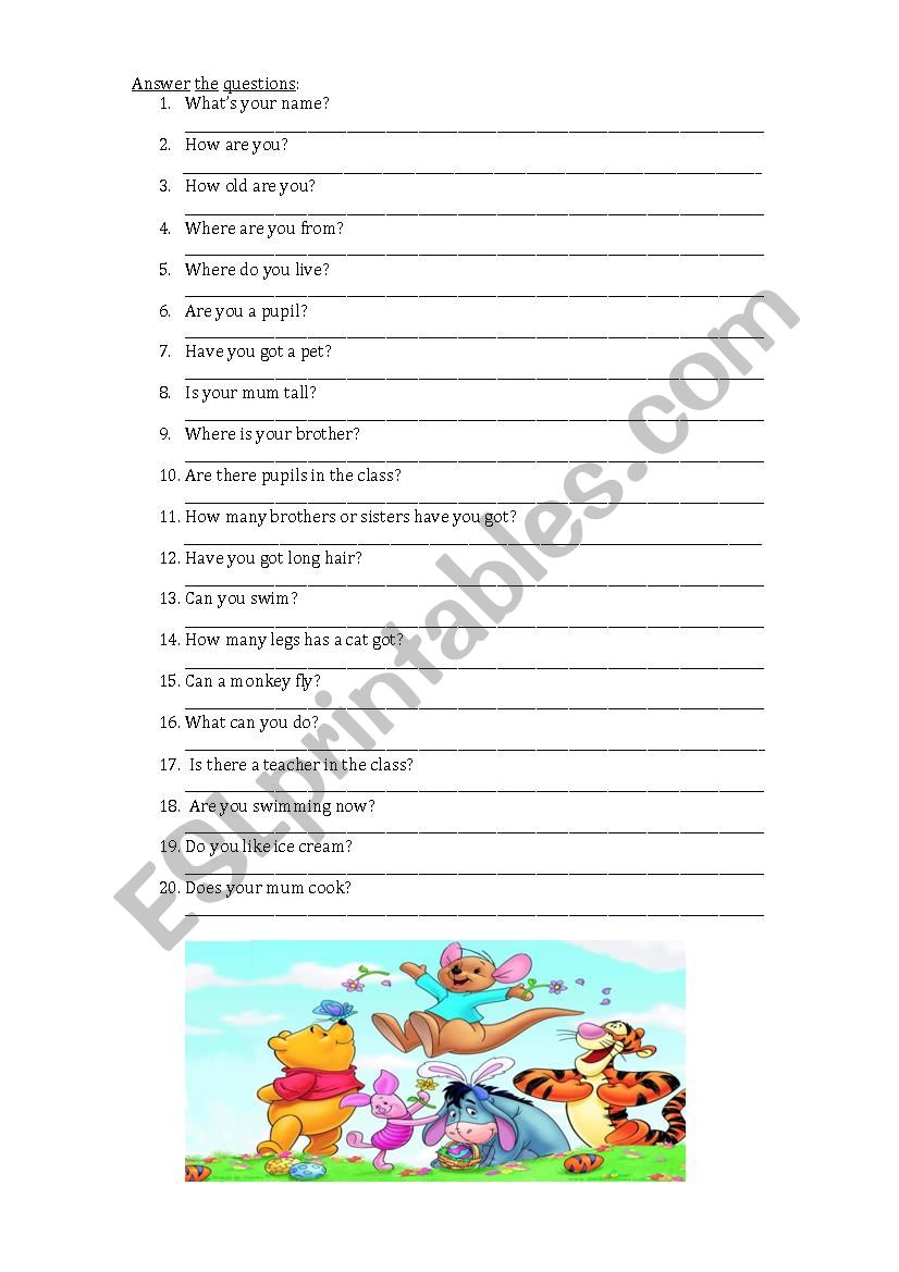 personal questions worksheet