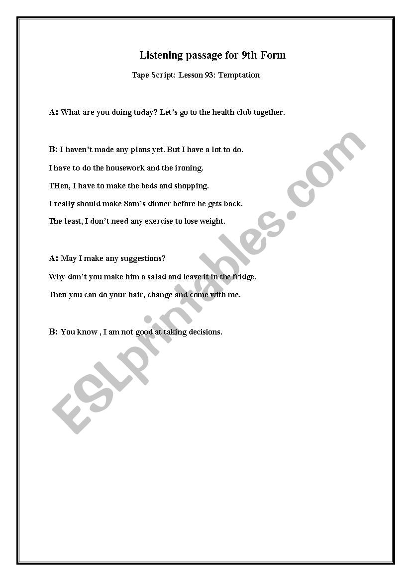 listening comprehension worksheet