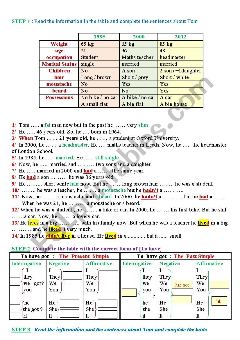 The past Simple : to have / ordinary regular and irregular verbs