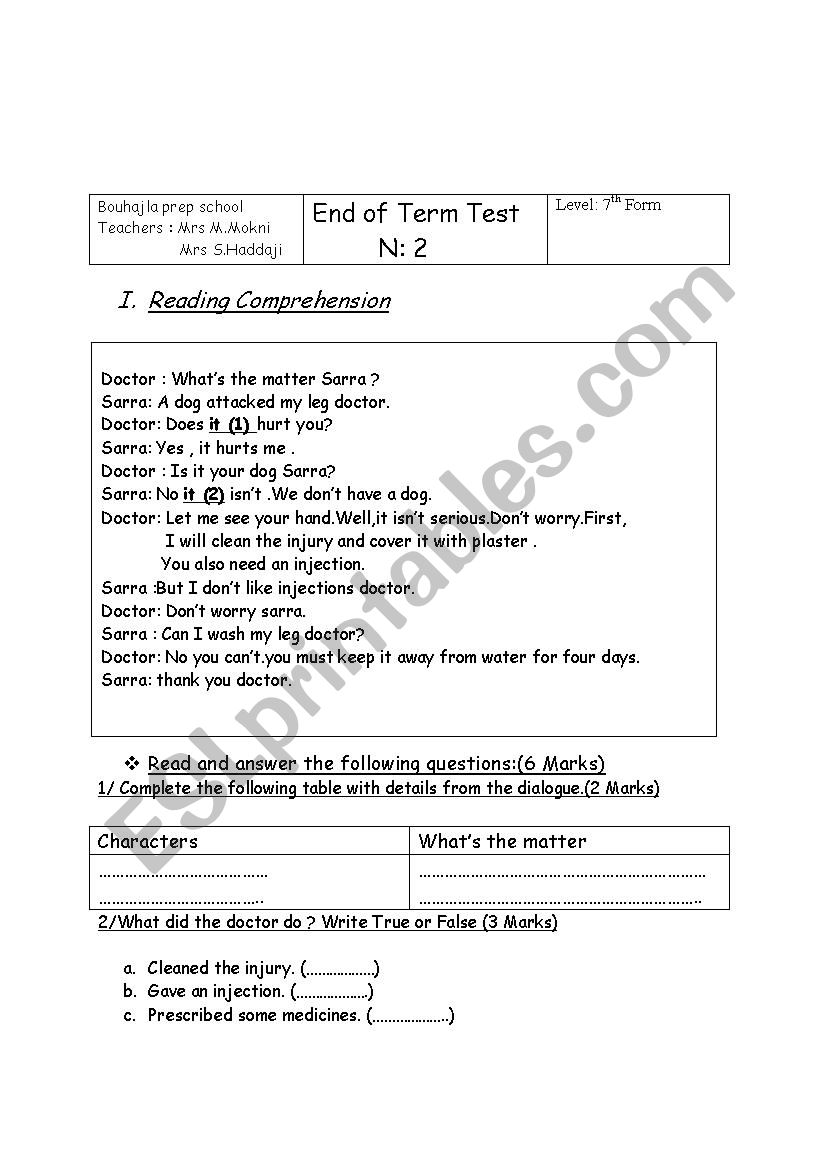 END OF TERM TEST N2 worksheet