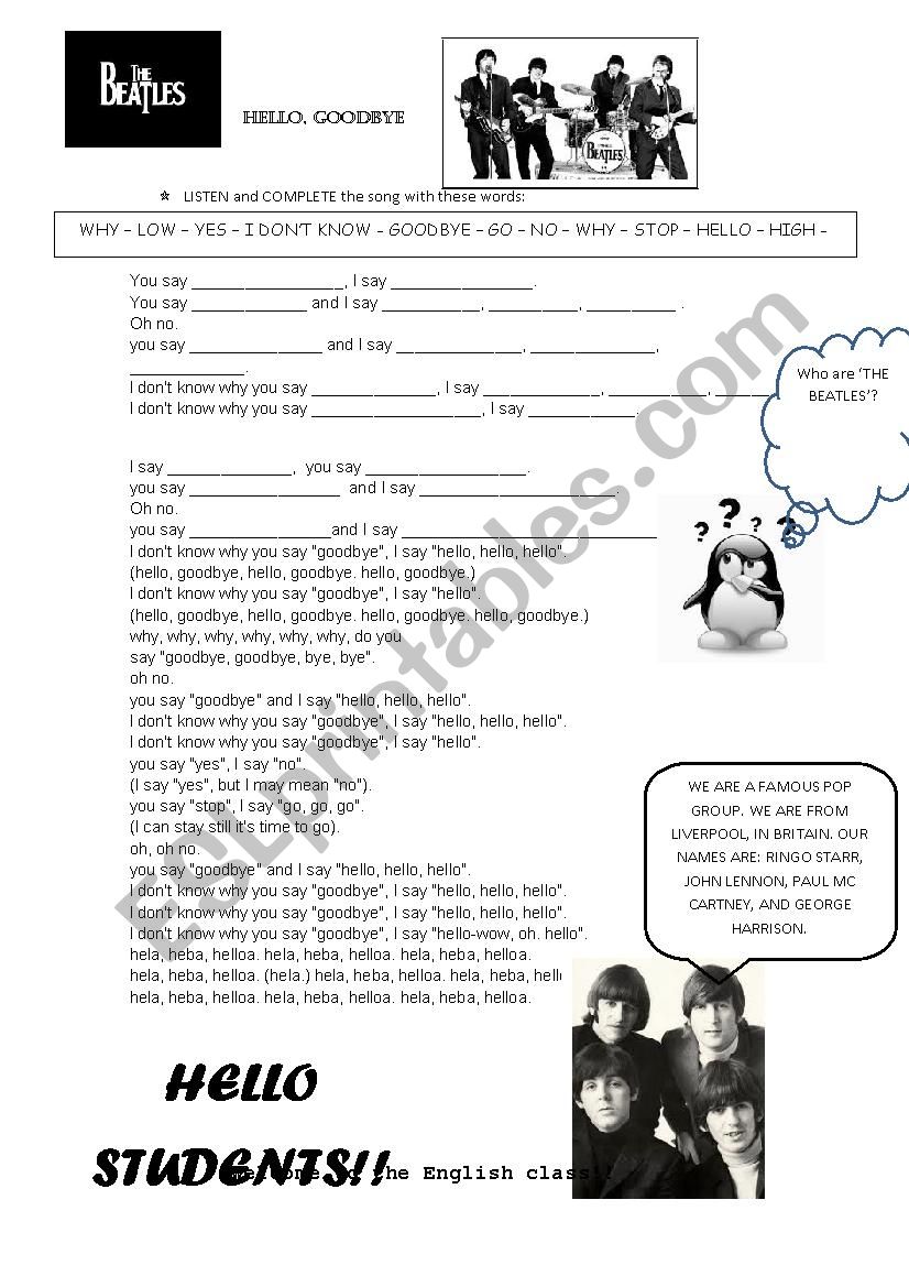 song HELLO GOODBYE by The Beatles song HELLO GOODBYE by The Beatles