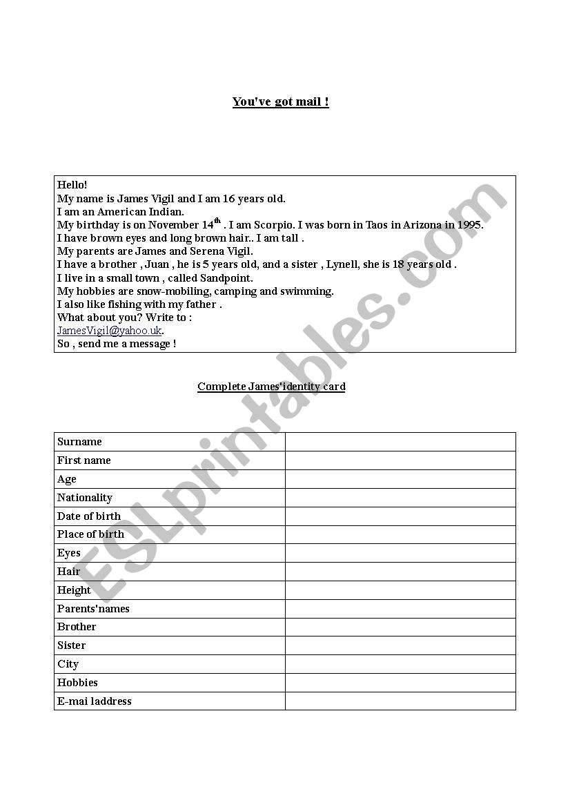 Reading comprehension  worksheet