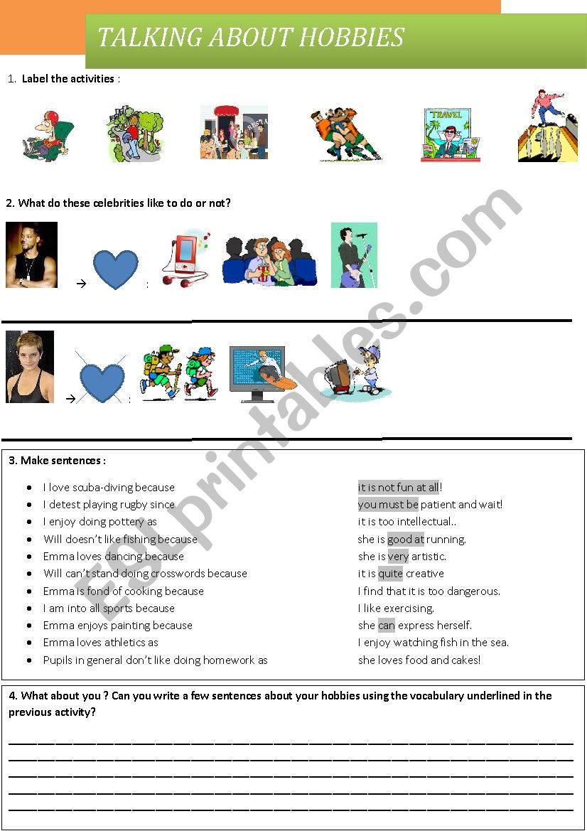LetÂ´s talk about hobbies worksheet