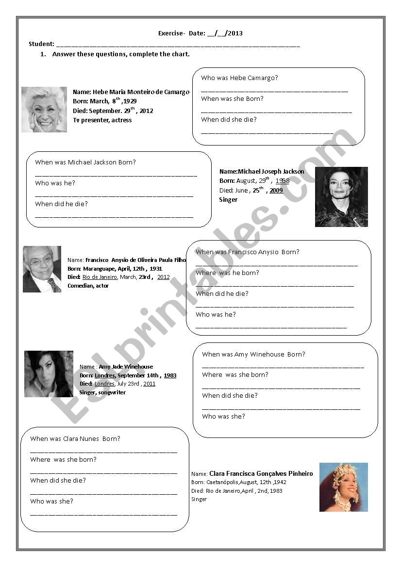 FAMOUS PEOPLE worksheet