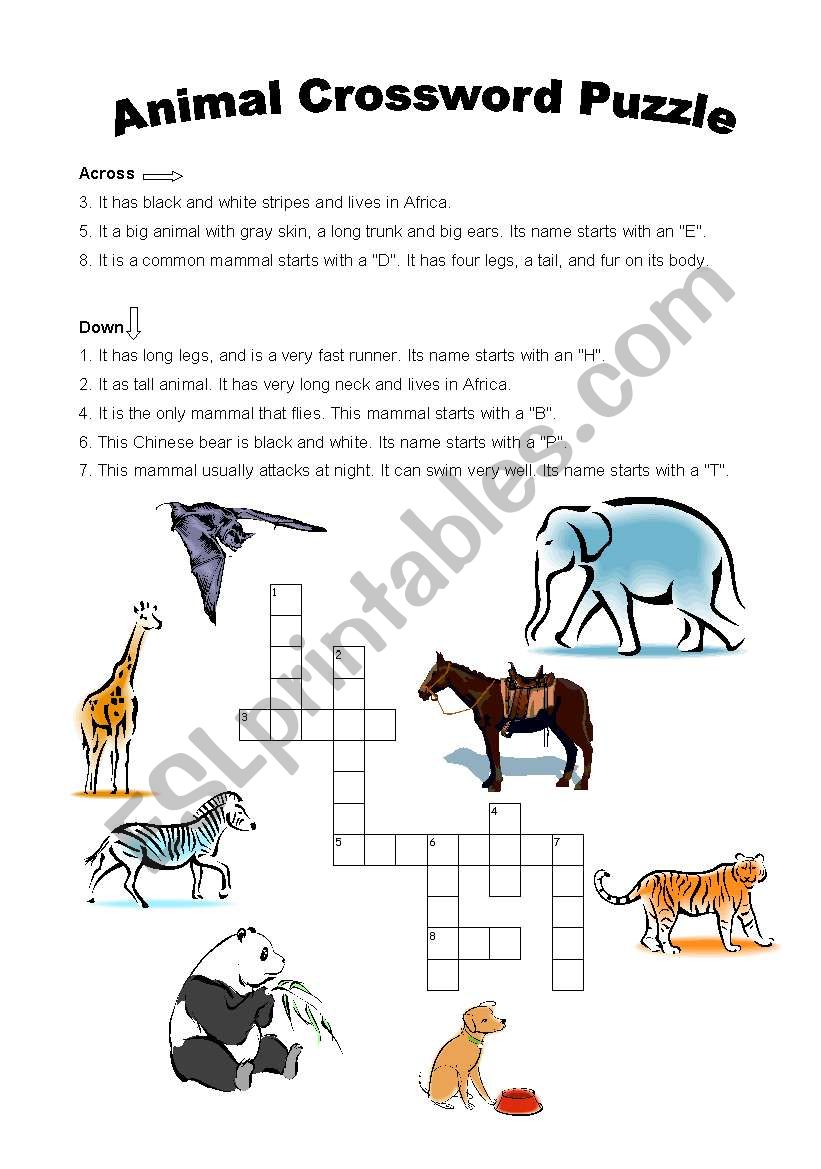 Animals Crossword Puzzle worksheet