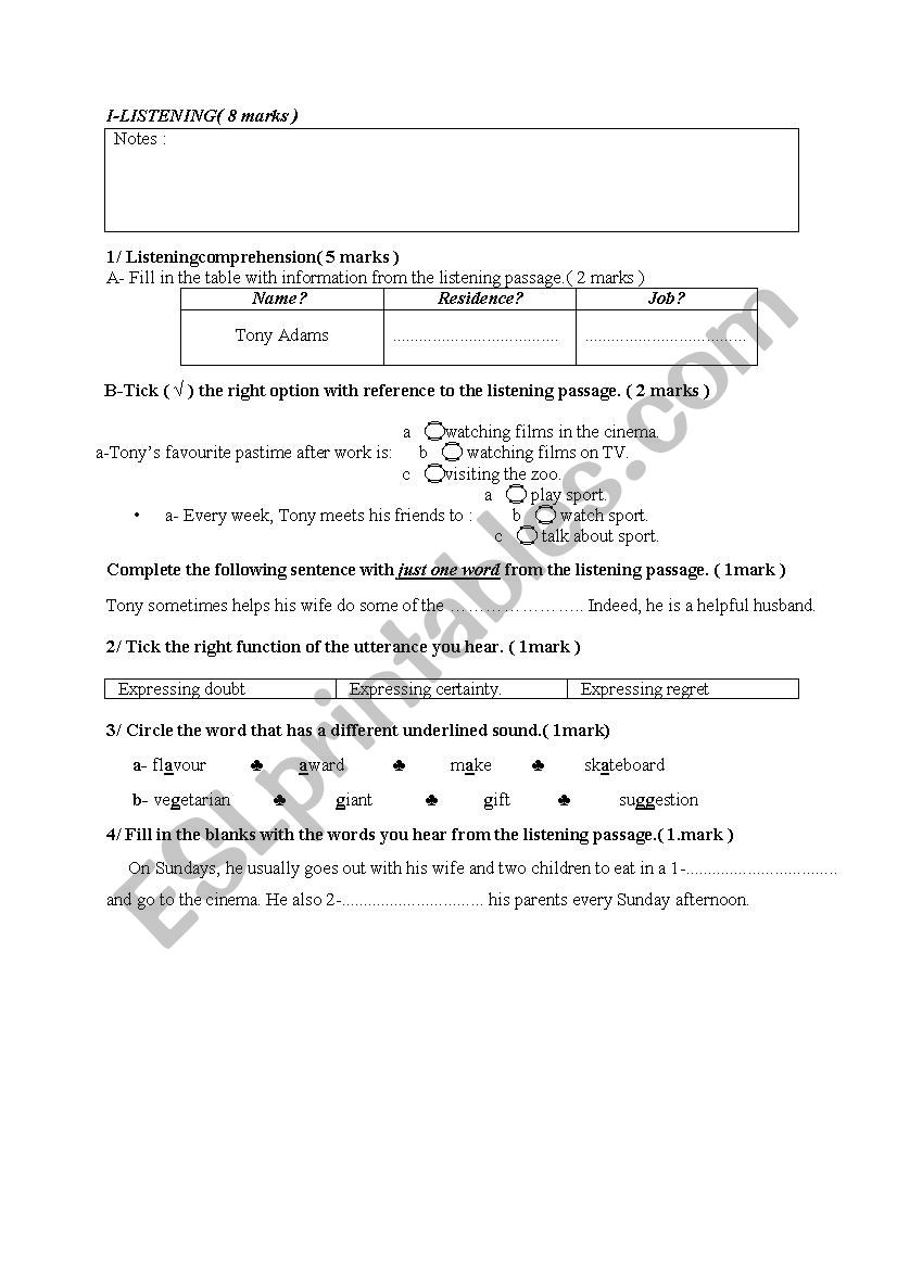 9th Form Listening Comprehension Test