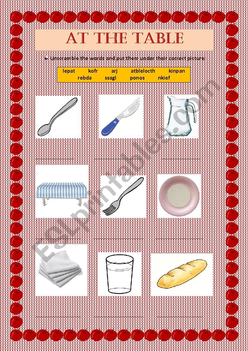 AT THE TABLE worksheet