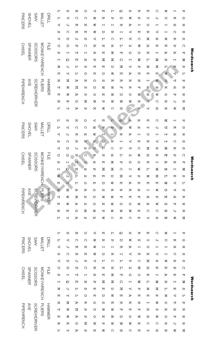 Tools Wordsearch worksheet