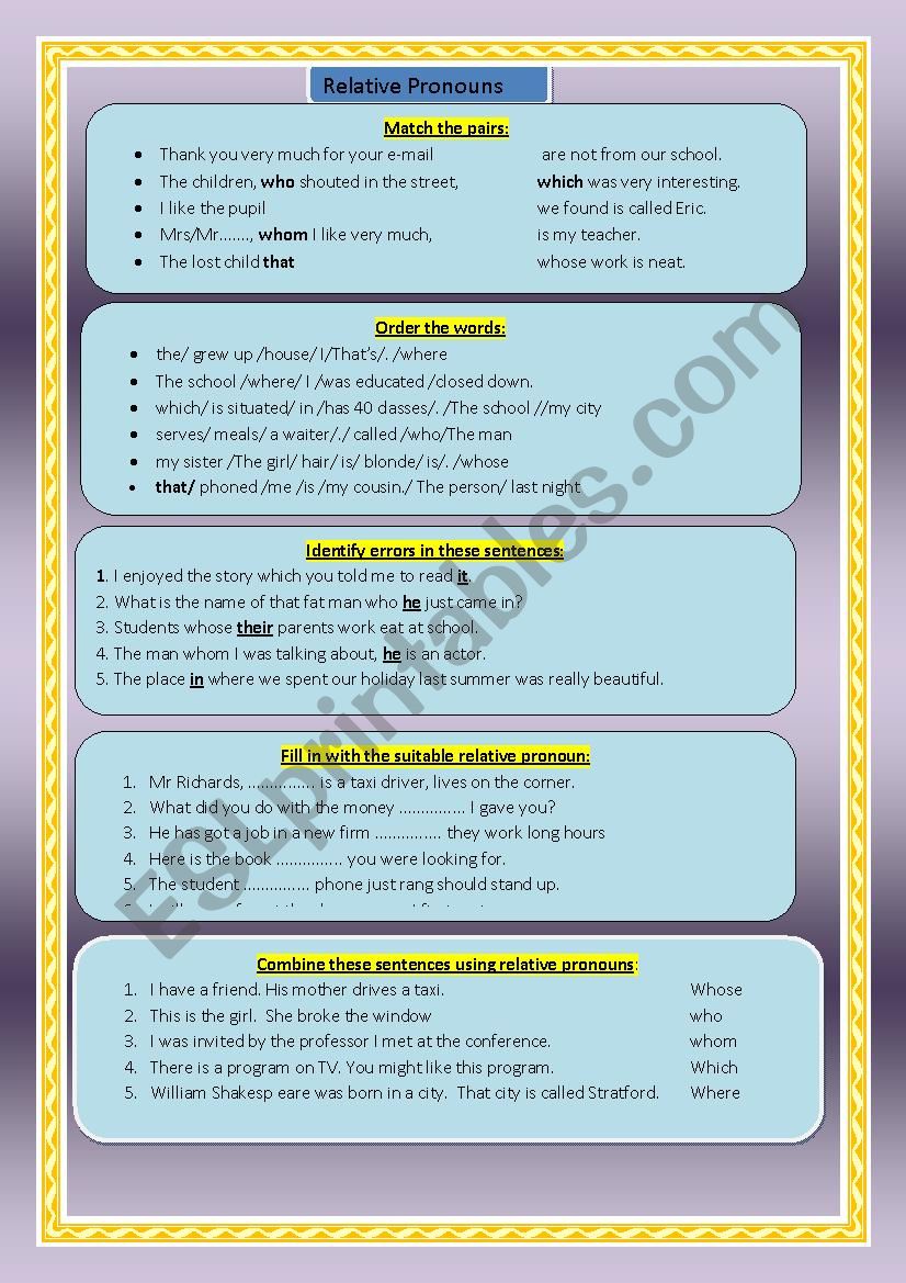 The  relatives worksheet