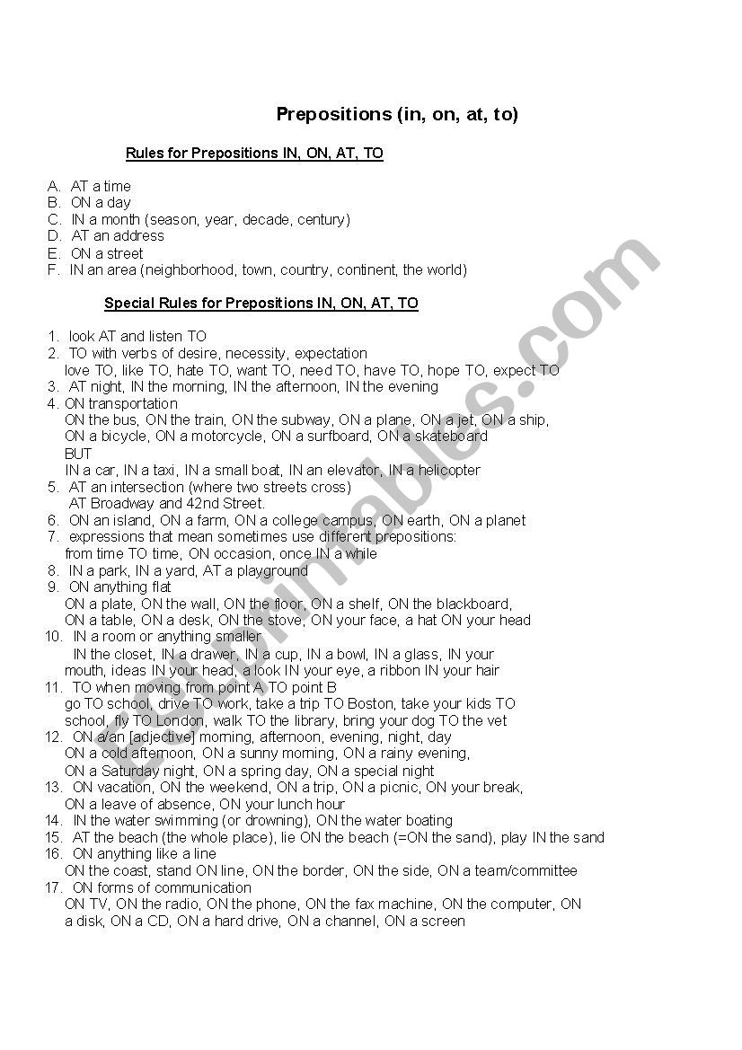 Preposition rules worksheet