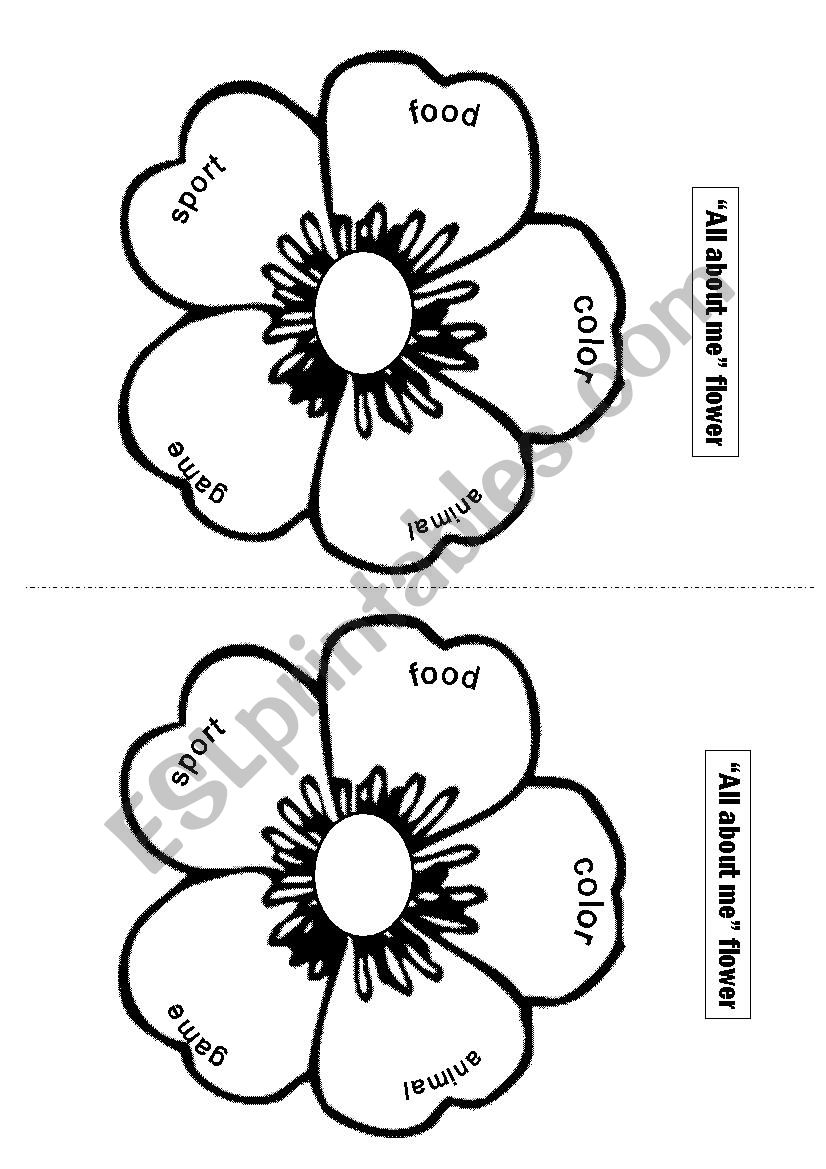 All About Me Flower Esl Worksheet By