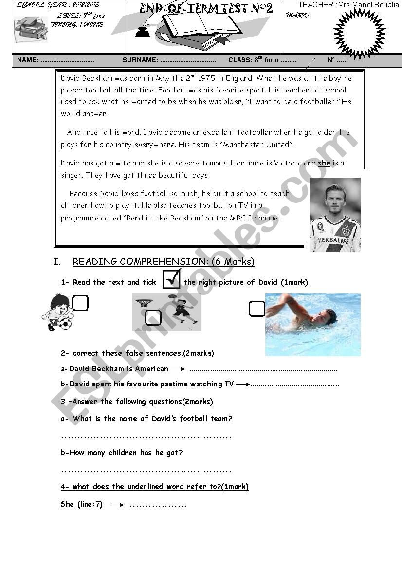 END OF TERM TEST  8TH FORM worksheet