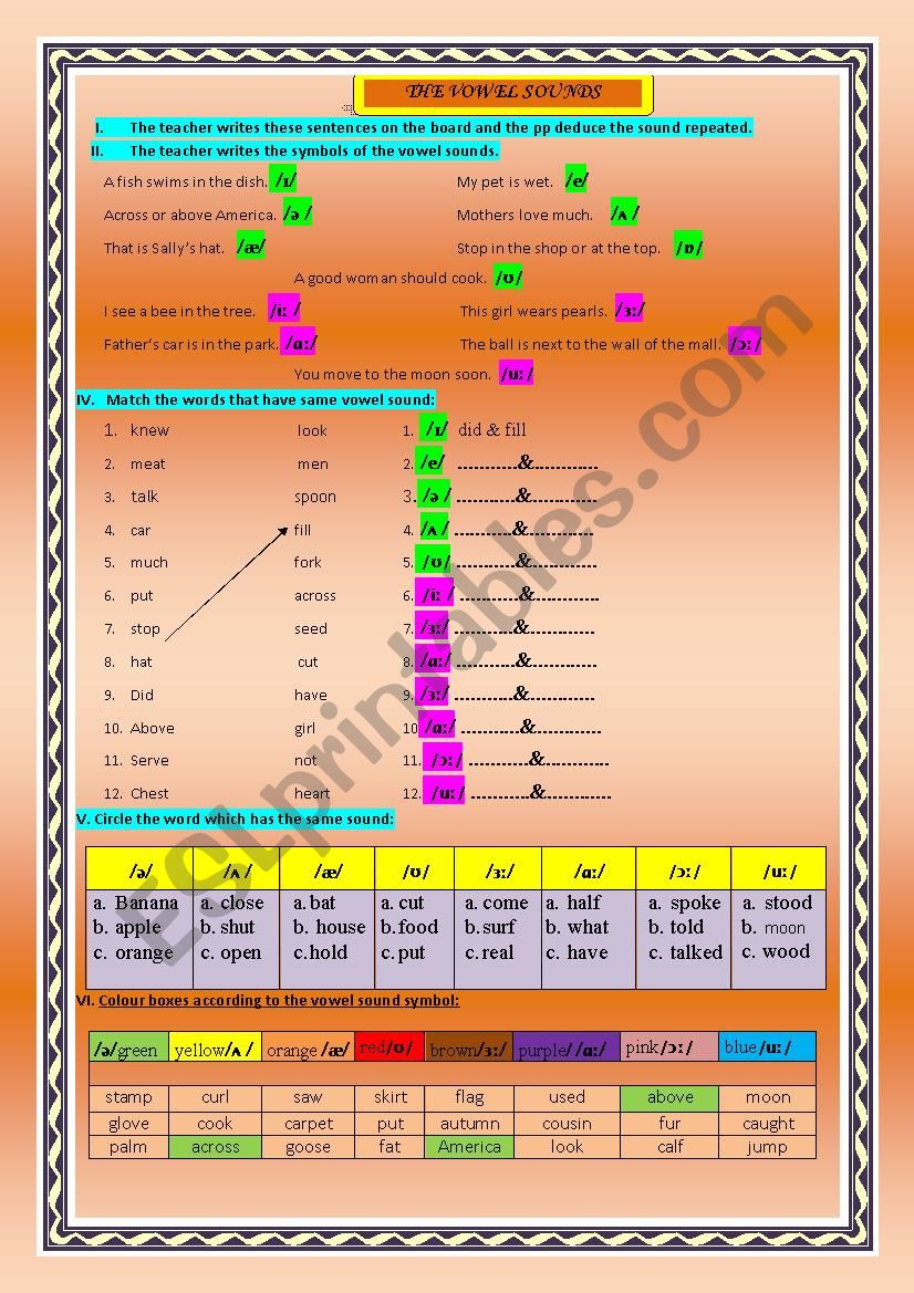 The best of vowel sounds worksheet