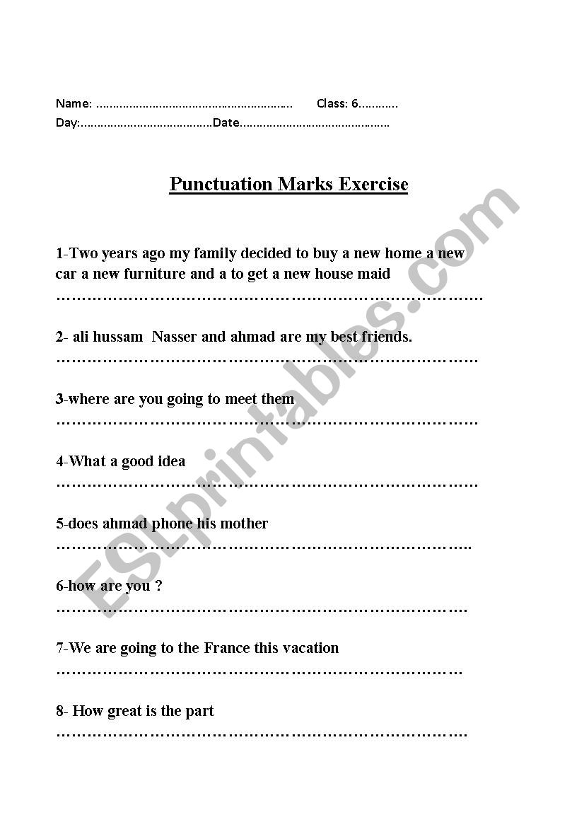 punctuation marks worksheet