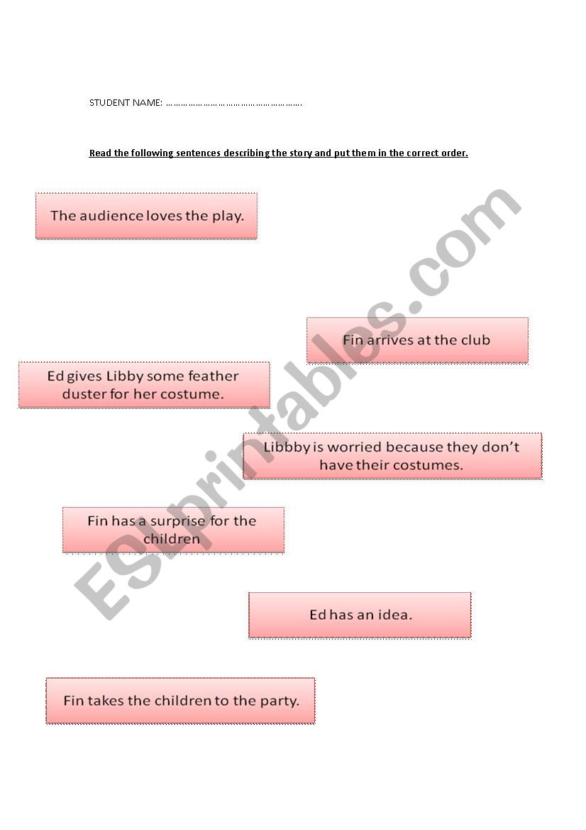 Reordering a story worksheet