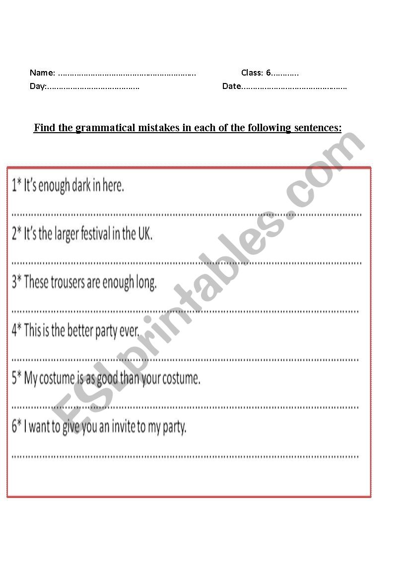 correct-the-grammatical-mistakes-in-the-following-sentences-esl-worksheet-by-raniaalnassar