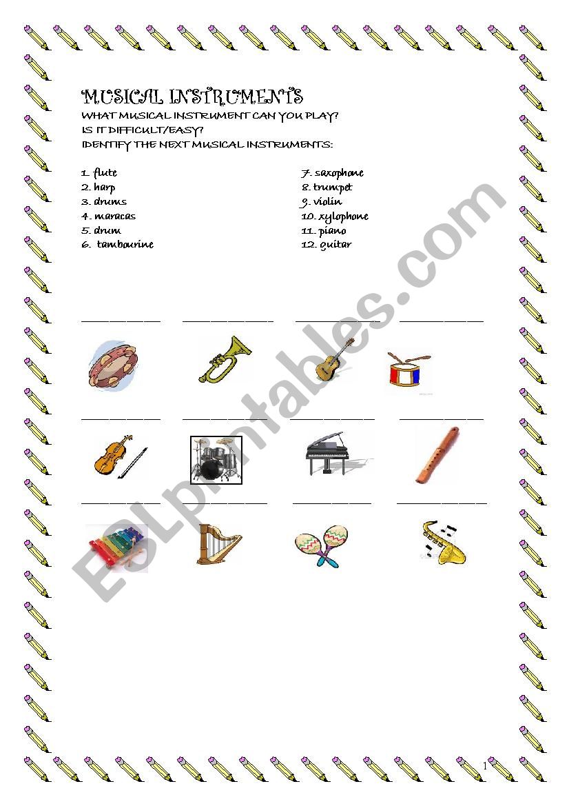 I CAN PLAY THE GUITAR worksheet