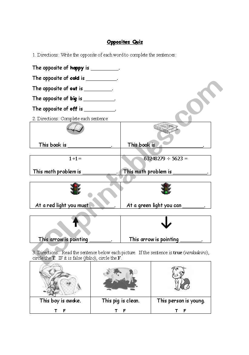 Opposites Quiz worksheet