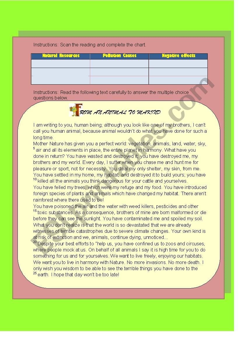 Animal Letter worksheet