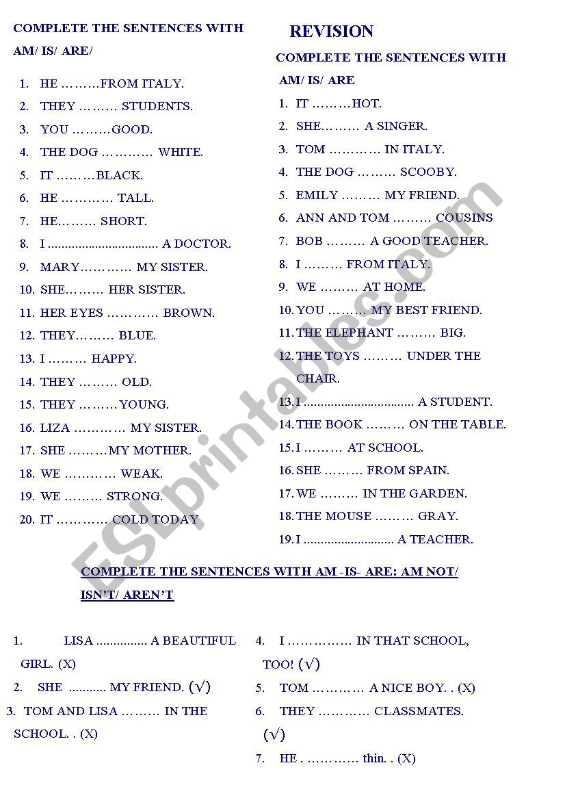 verb to be exercises worksheet