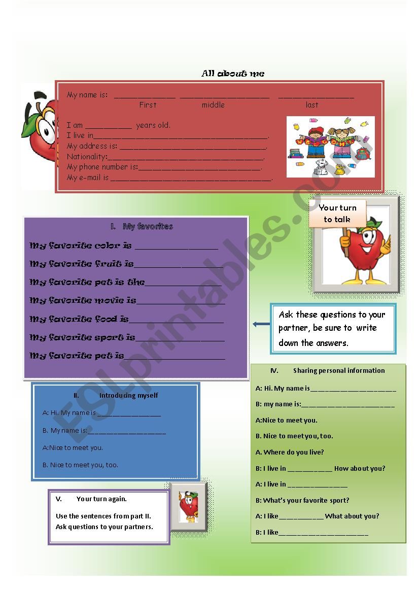 All about me worksheet worksheet