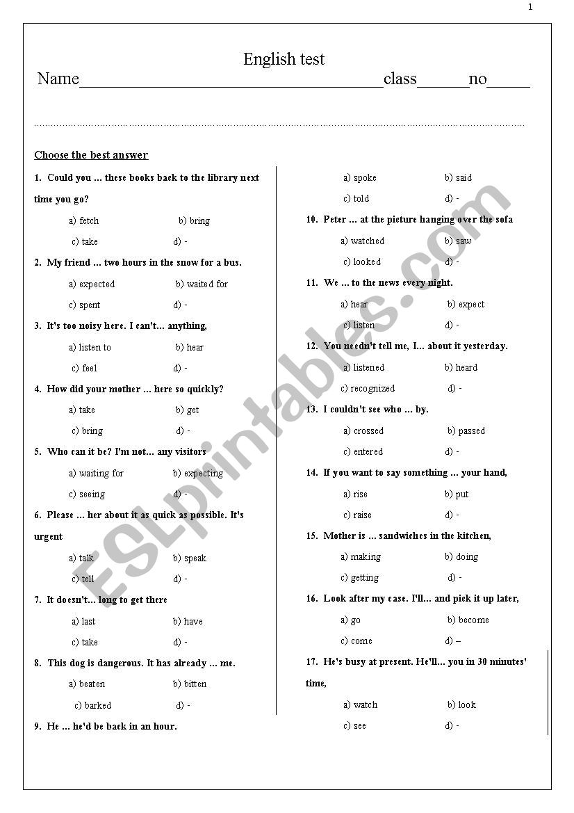 English test2 worksheet
