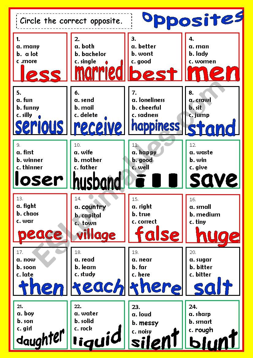 OPPOSITES # 7  (two pages) worksheet