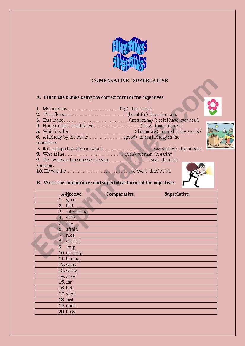 COMPARATIVES / SUPERLATIVES worksheet