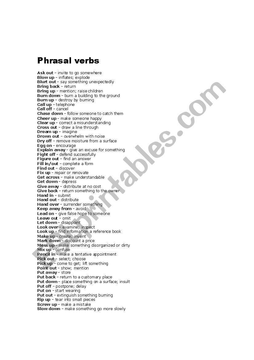 Phrasal Verbs worksheet