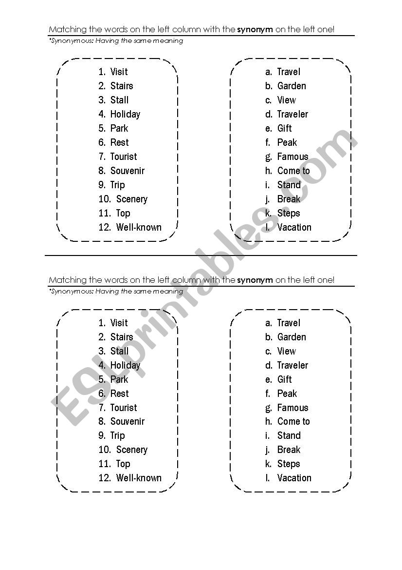 Vocabulary - Matching words - Traveling