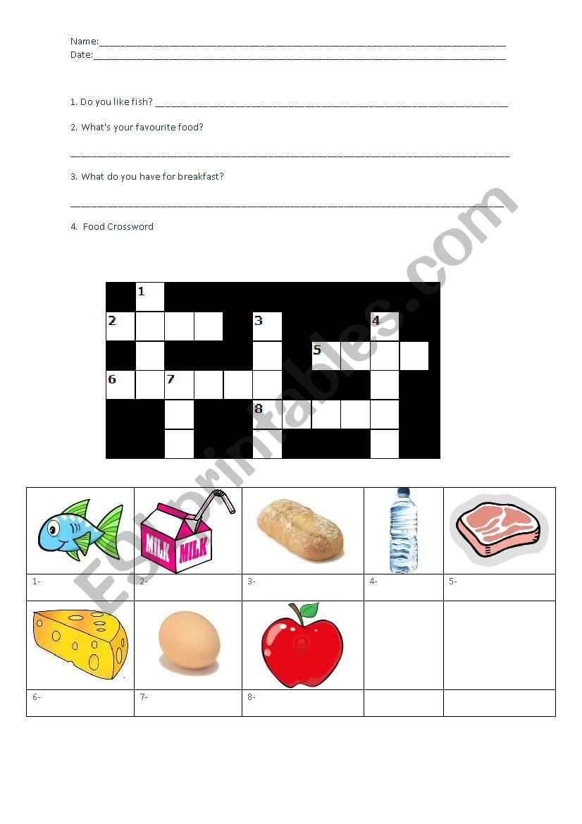 Food Worksheet worksheet