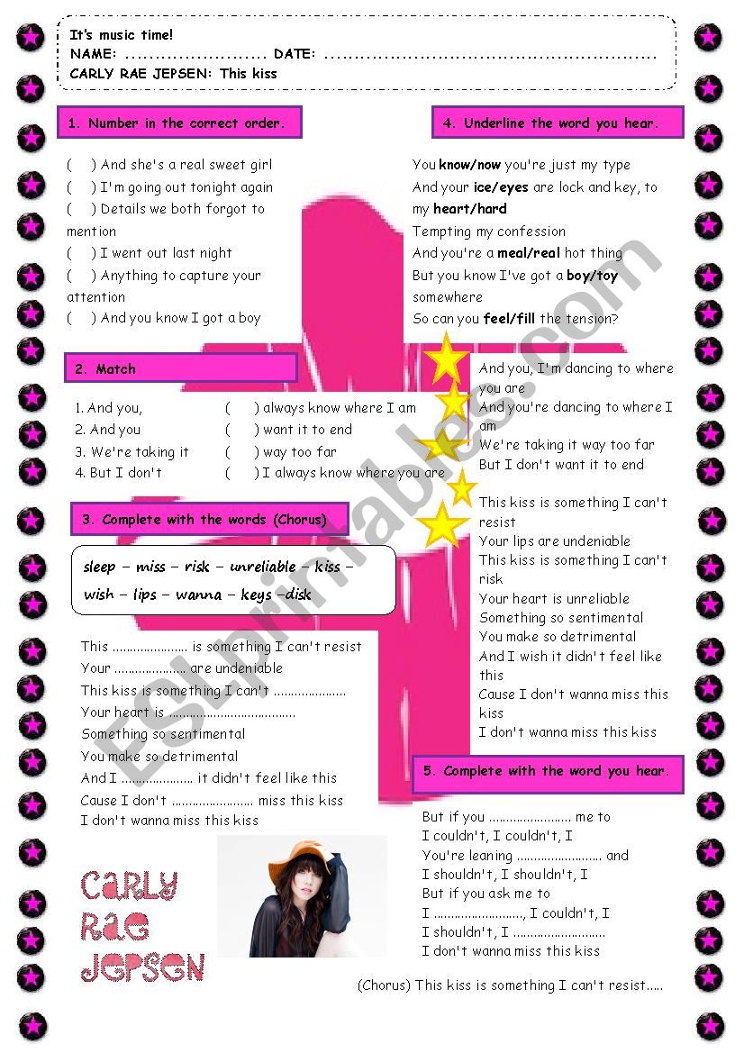 Carly Rae Jepsen This kiss worksheet