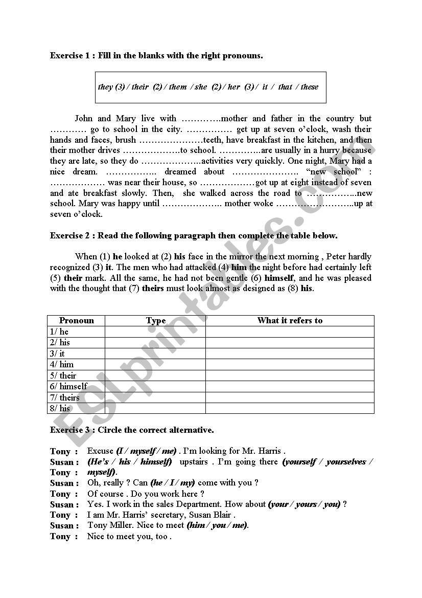 pronouns Practice worksheet