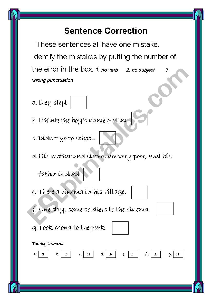 sentence building worksheet