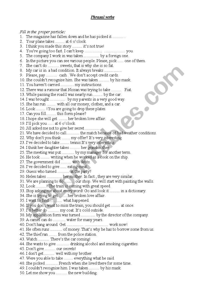 phrasal verbs fill in worksheet